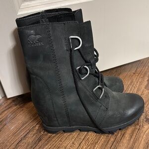 Sorel Black Lace Up Boots with Wedge Heel - Joan of Arctic